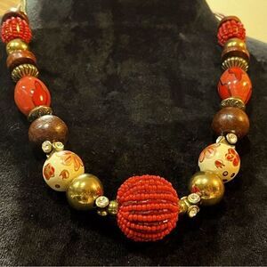 Art deco chunky wooden beaded necklace Art to Wear Wearable Art Unique Jewelry